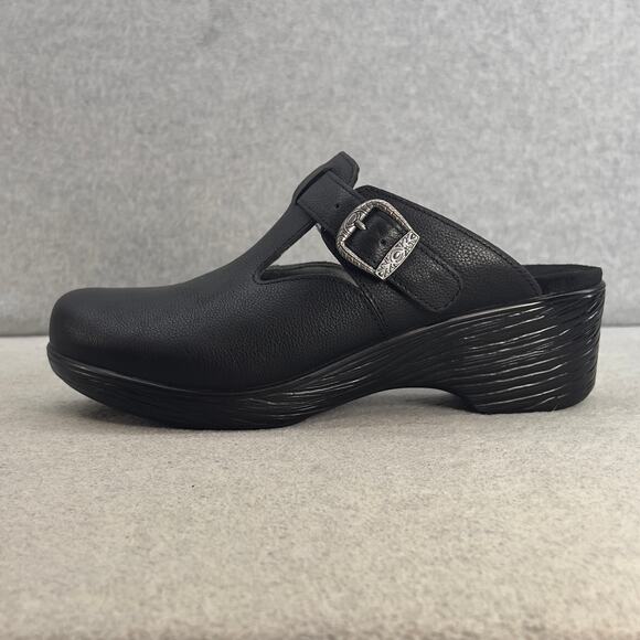 Alegria Selina -Leather Slip On Wedge Platform Clog- Black -Women 41 -NEW - Picture 1 of 11